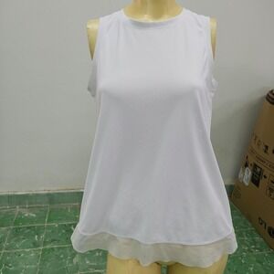 Apana Womens White Sleeveless Athletic Tank Top Gym Summer Activewear Size M